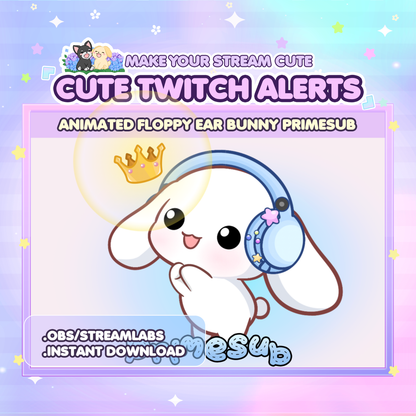 Animated Cute Floppy Ear Bunny Primedsub Twitch Alert