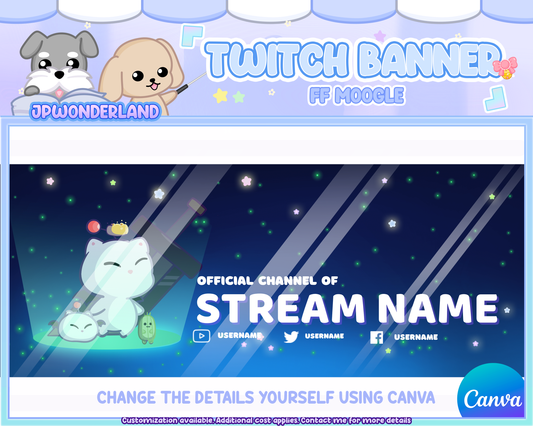 Twitch Banner - Cute ff Moogle - Kawaii Moogle - personalised twitch banner