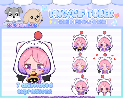 Cute FF Moogle Onesie Chibi PNGTuber / PNG GIF Tuber / Animated Moogle GIFTuber  / Cute Stream / Vivi Plush Toy / Moogle Onesie / Animation