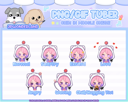 Cute FF Moogle Onesie Chibi PNGTuber / PNG GIF Tuber / Animated Moogle GIFTuber  / Cute Stream / Vivi Plush Toy / Moogle Onesie / Animation