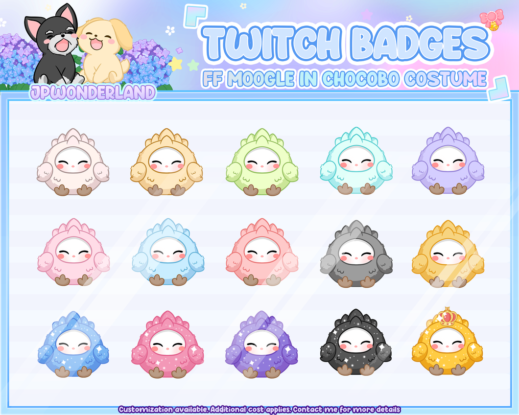 FF Moogle in Chocobo Costume Twitch Badges / Emotes / Stream Badges / Discord Emotes