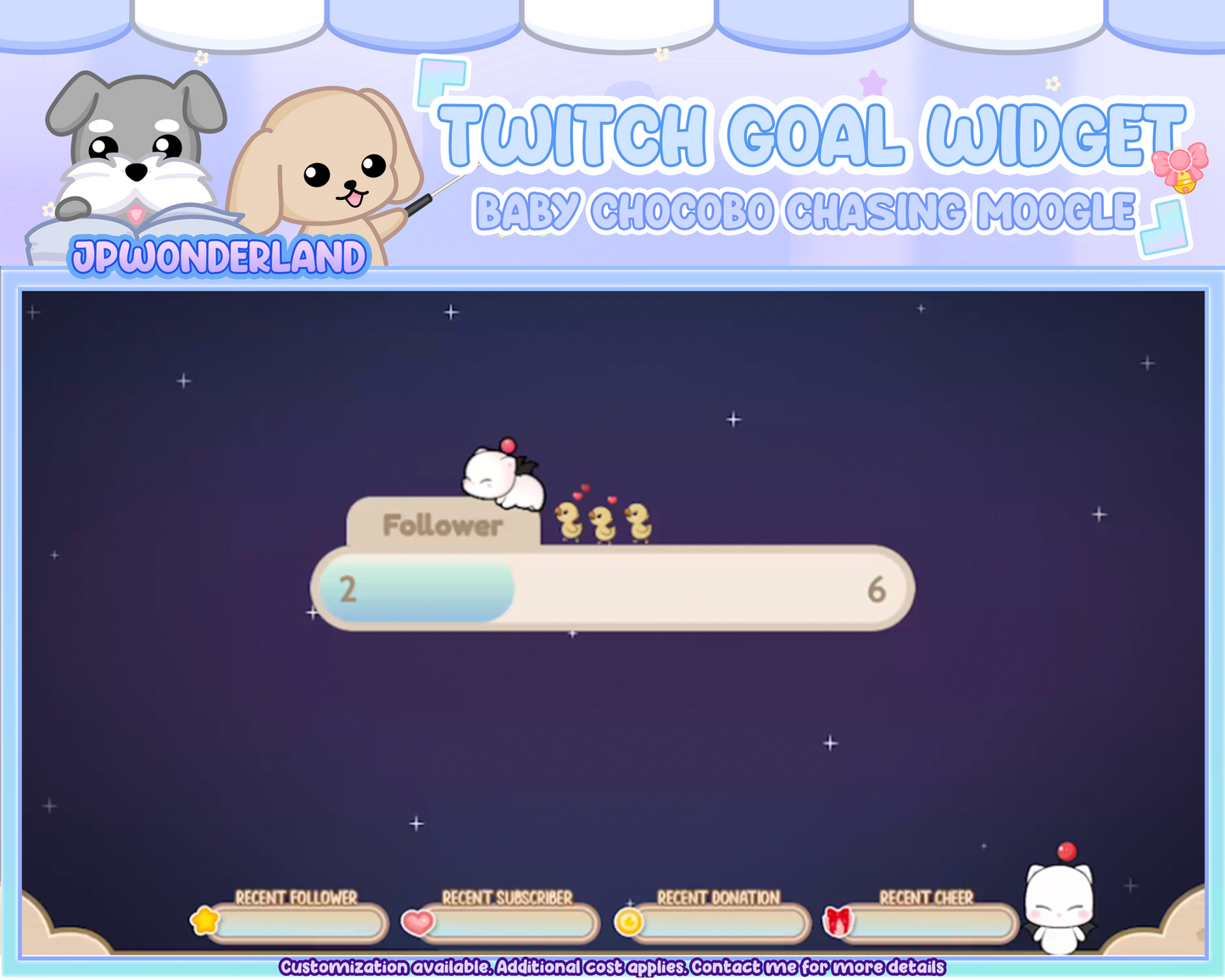 Cute Animated FF Baby Chocobo chasing Moogle Twitch Goal Widgets - Donation/Subscriber/Follower/Bits Goal