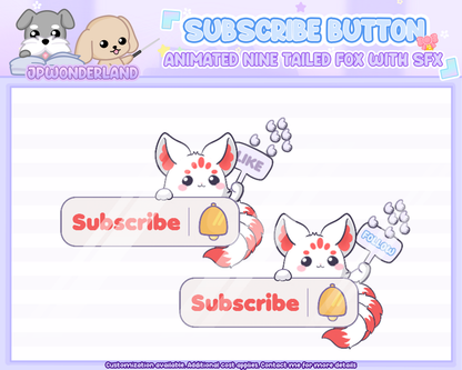 Animated Subscribe Button Overlay w SFX / Cute Nine-Tailed Fox Animation / Stream Setup / Intro Video / Youtube / Twitch / Facebook