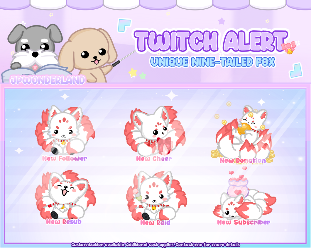 Unique Animated Cute Nine Tailed Fox Twitch Alerts Bundle (Red) / Kumiho Twitch Alert / Gumiho