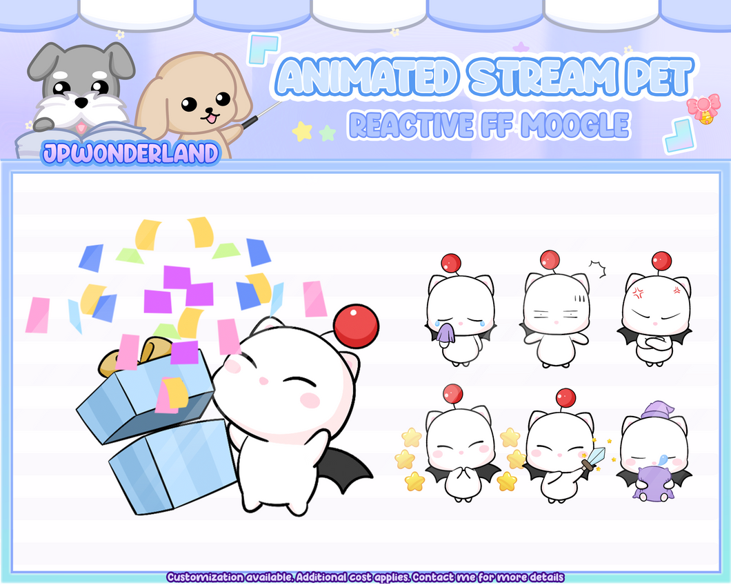 Cute Animated Moogle Pet with 6 expressions, reacts to commands and alerts | Digital assets | Stream Deco | Twitch Pets animation