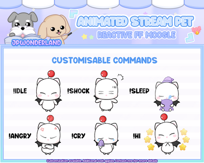 Cute Animated Moogle Pet with 6 expressions, reacts to commands and alerts | Digital assets | Stream Deco | Twitch Pets animation