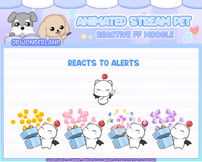 Cute Animated Moogle Pet with 6 expressions, reacts to commands and alerts | Digital assets | Stream Deco | Twitch Pets animation