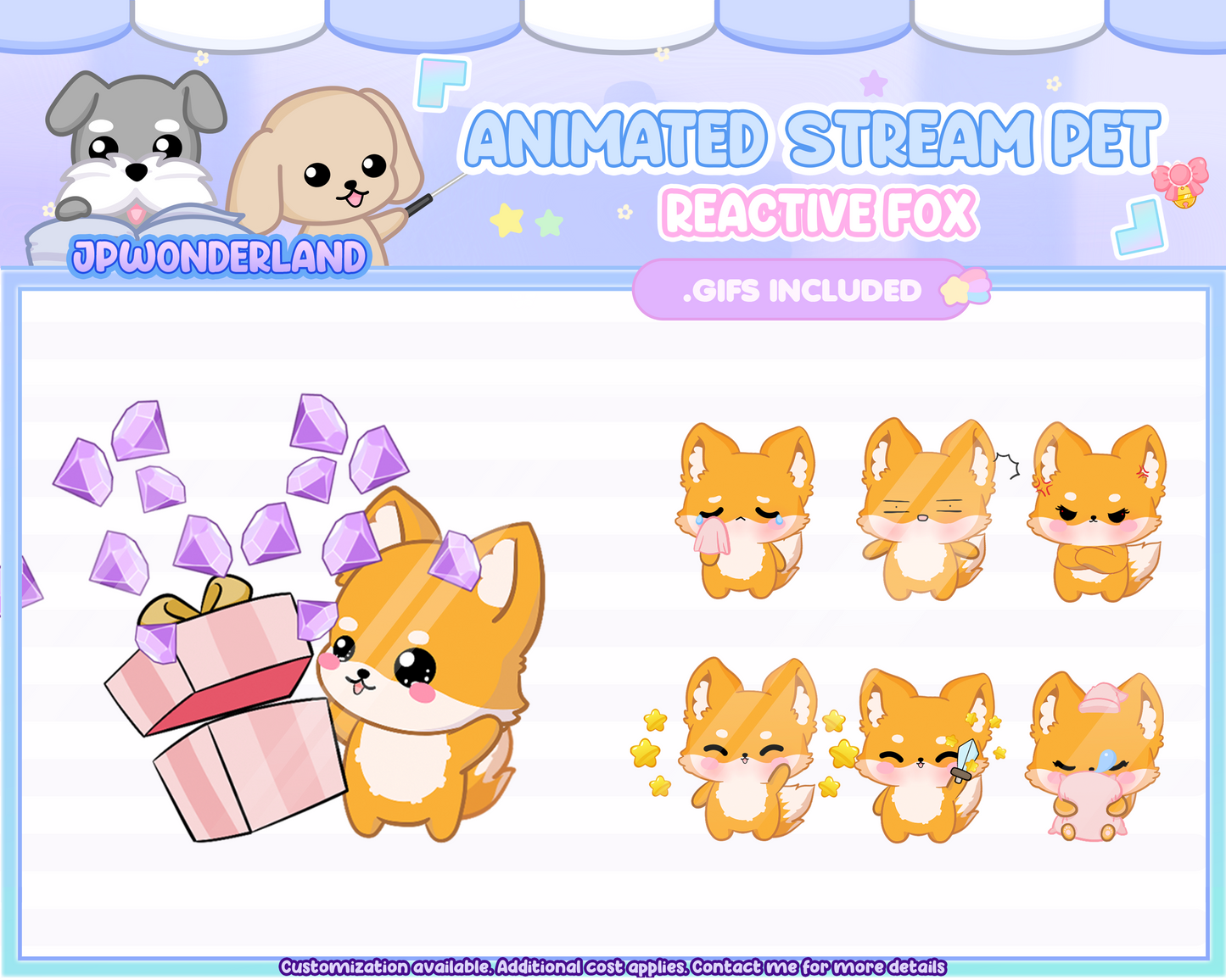 Animated Fox Stream Pet with 6 expressions, reacts to commands and alerts | Digital assets | Stream Deco | Twitch Pets animation