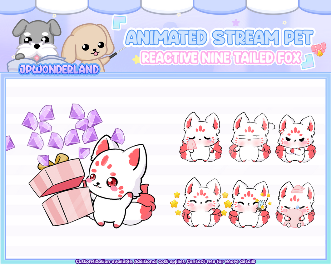 Cute Animated Nine Tailed Fox Stream Pet with 6 expressions, reacts to commands and alerts | Digital assets | Stream Deco | Twitch Pets animation