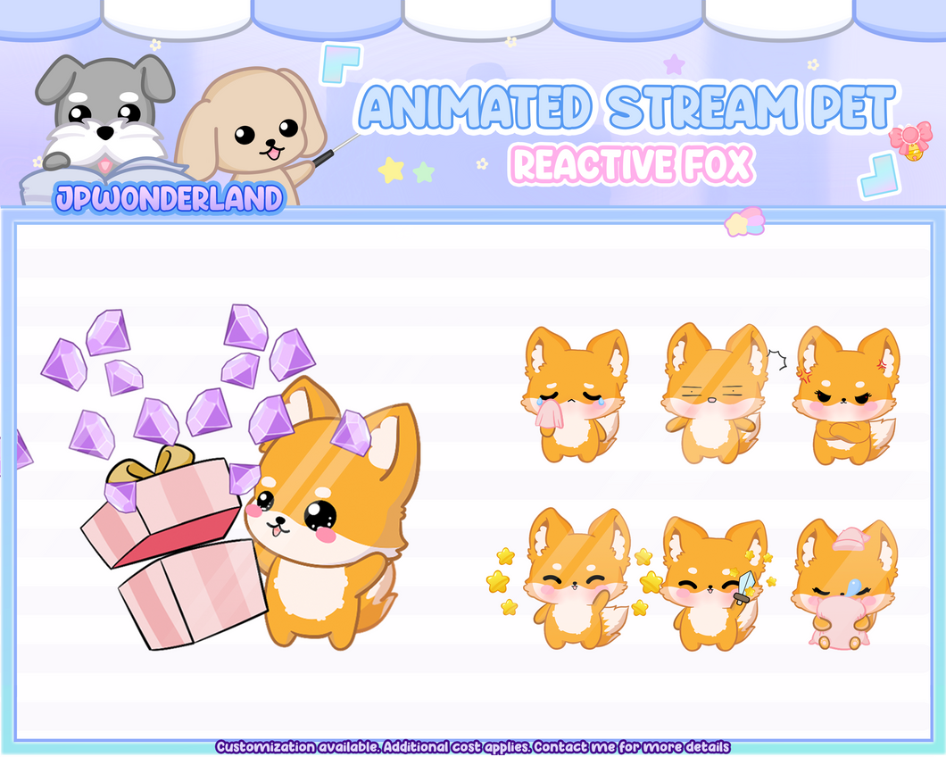 Animated Fox Stream Pet with 6 expressions, reacts to commands and alerts | Digital assets | Stream Deco | Twitch Pets animation (Copy)