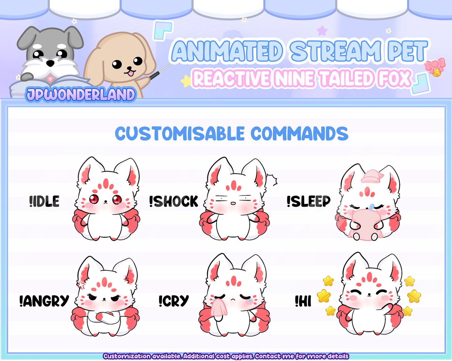 Cute Animated Nine Tailed Fox Stream Pet with 6 expressions, reacts to commands and alerts | Digital assets | Stream Deco | Twitch Pets animation