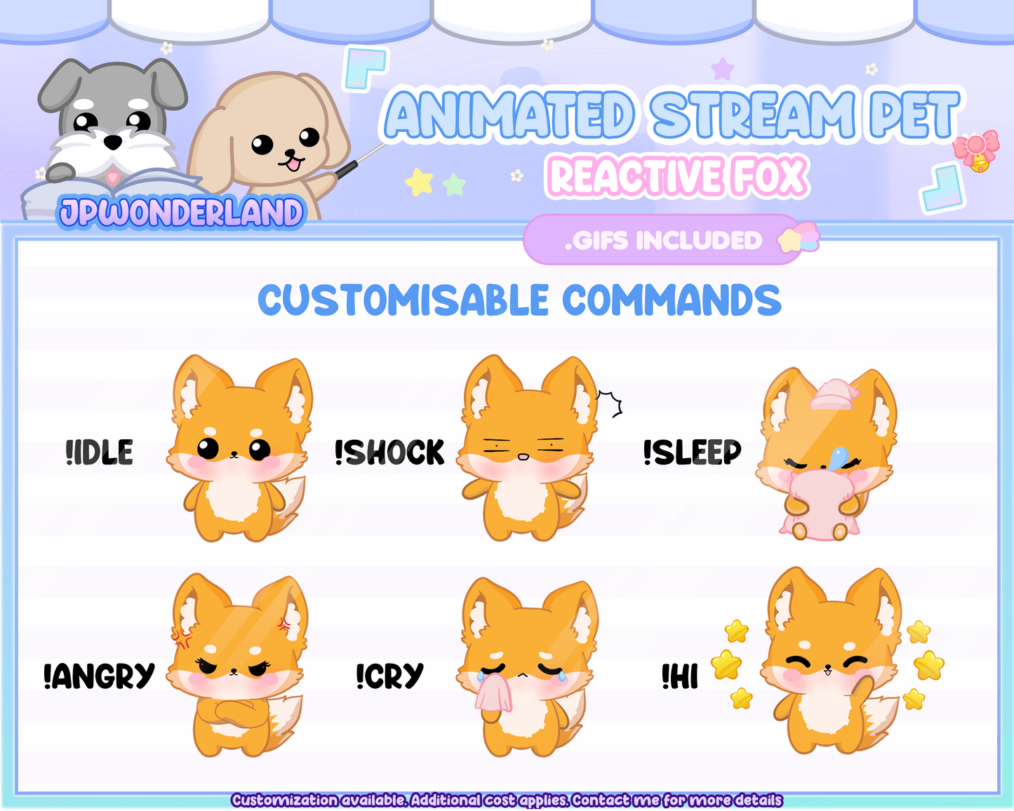 Animated Fox Stream Pet with 6 expressions, reacts to commands and alerts | Digital assets | Stream Deco | Twitch Pets animation