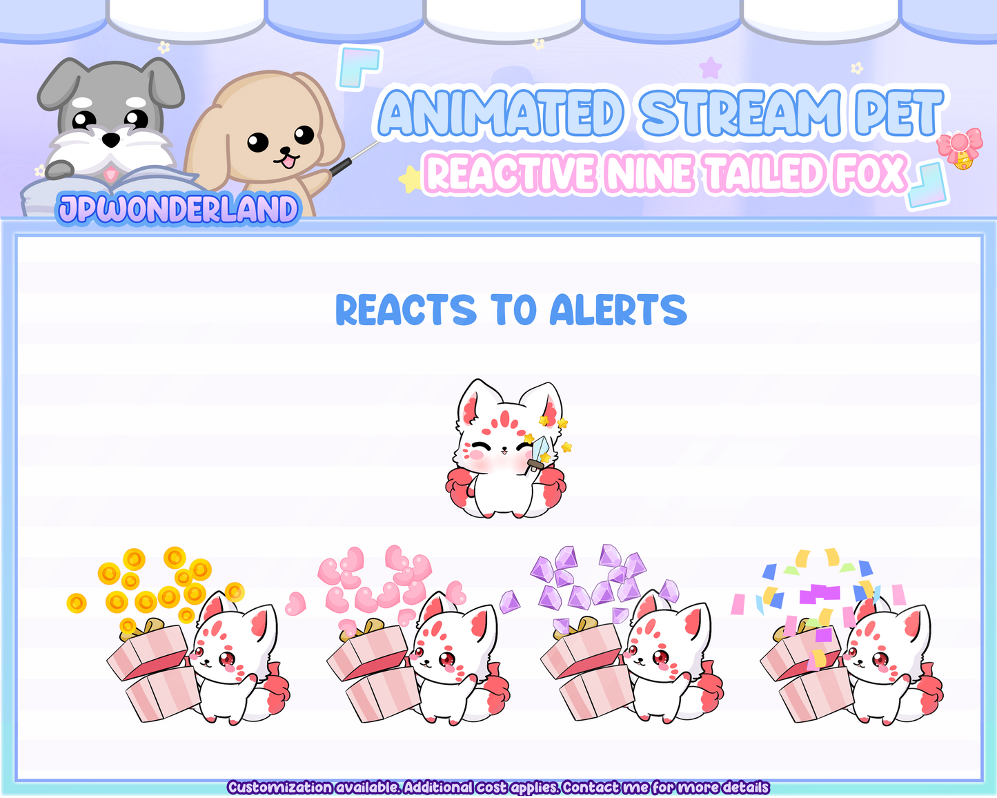 Cute Animated Nine Tailed Fox Stream Pet with 6 expressions, reacts to commands and alerts | Digital assets | Stream Deco | Twitch Pets animation