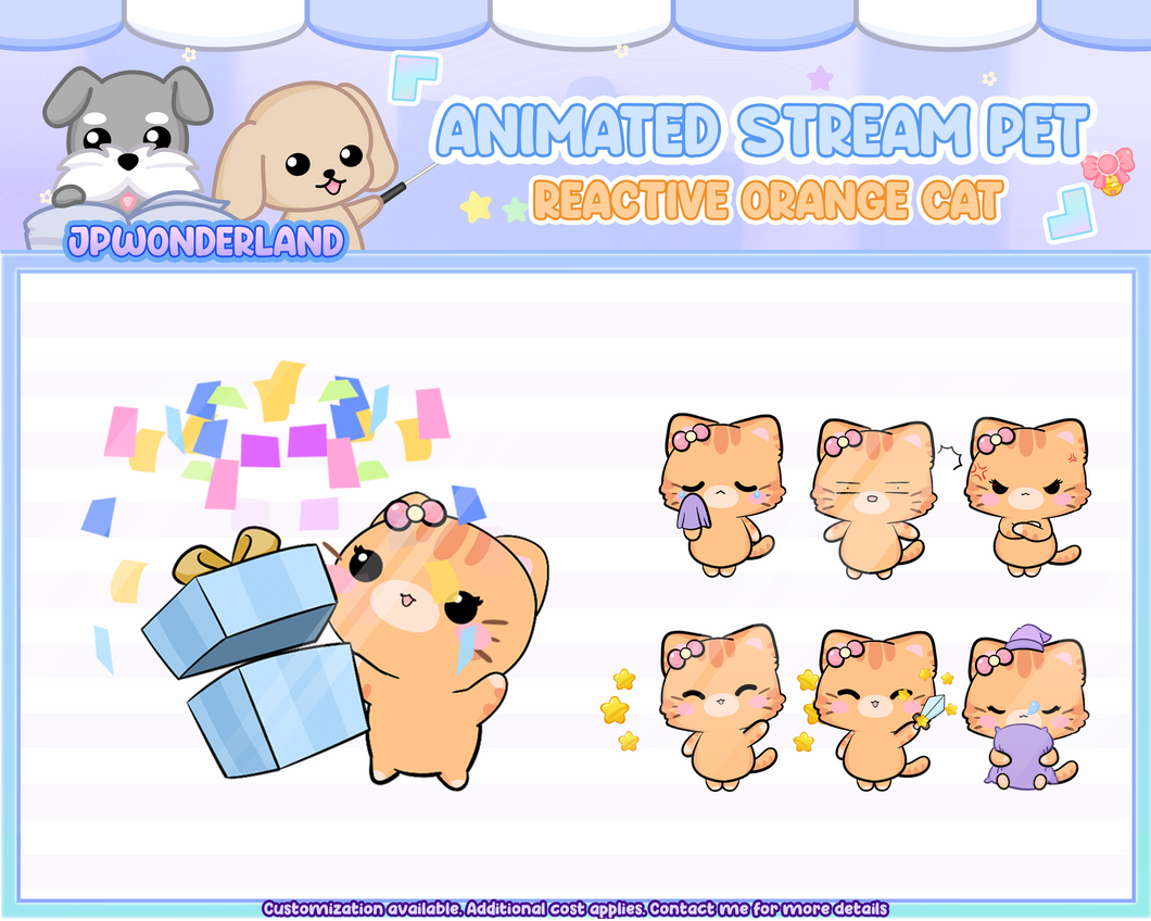 Cute Animated Cat Stream Pet with 6 expressions, reacts to commands and alerts | Digital assets | Stream Deco | Twitch Pets animation