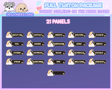 Load image into Gallery viewer, Animated Cute Bunny walking on the moon (Dark) Full Stream Bundle Package for Twitch / Youtube - Overlay Pack / Kawaii Rabbit / Moon / Star
