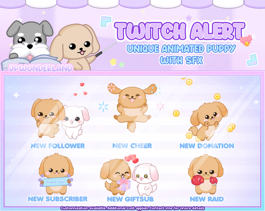 Unique Animated Puppy with SFX Twitch Alert Bundle / Stream Alert