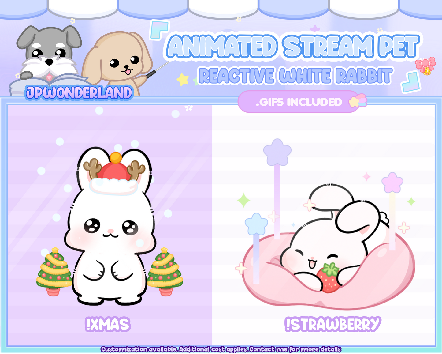 Cute Animated Rabbit White Stream Pet, reacts to commands and alerts | Digital assets | Stream Deco | Twitch Pets animation