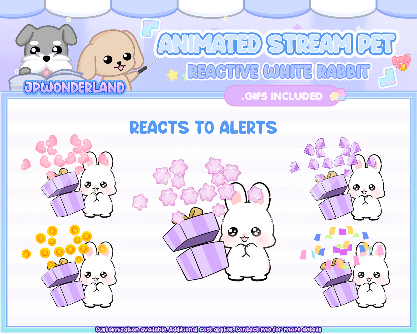 Cute Animated Rabbit White Stream Pet, reacts to commands and alerts | Digital assets | Stream Deco | Twitch Pets animation