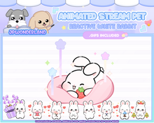 Load image into Gallery viewer, Cute Animated Rabbit White Stream Pet, reacts to commands and alerts | Digital assets | Stream Deco | Twitch Pets animation
