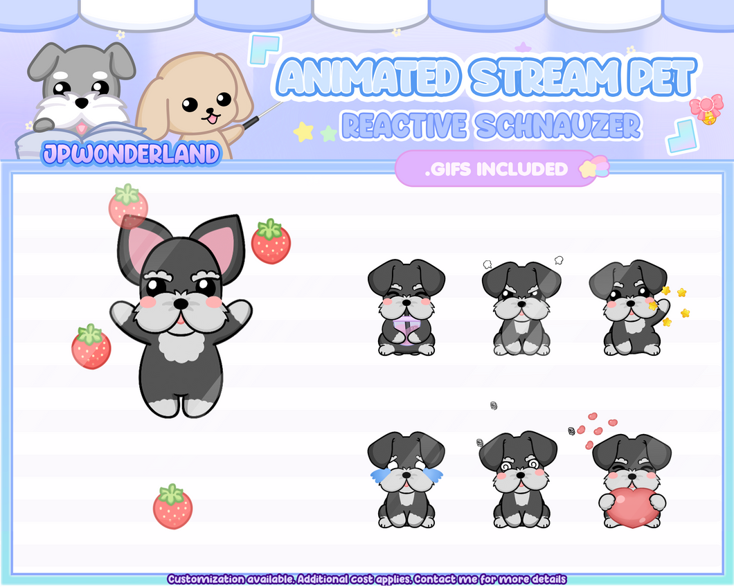 Animated Schnauzer Stream Pet with 12 expressions, reacts to commands and alerts | Digital assets | Stream Deco | Twitch Pets animation