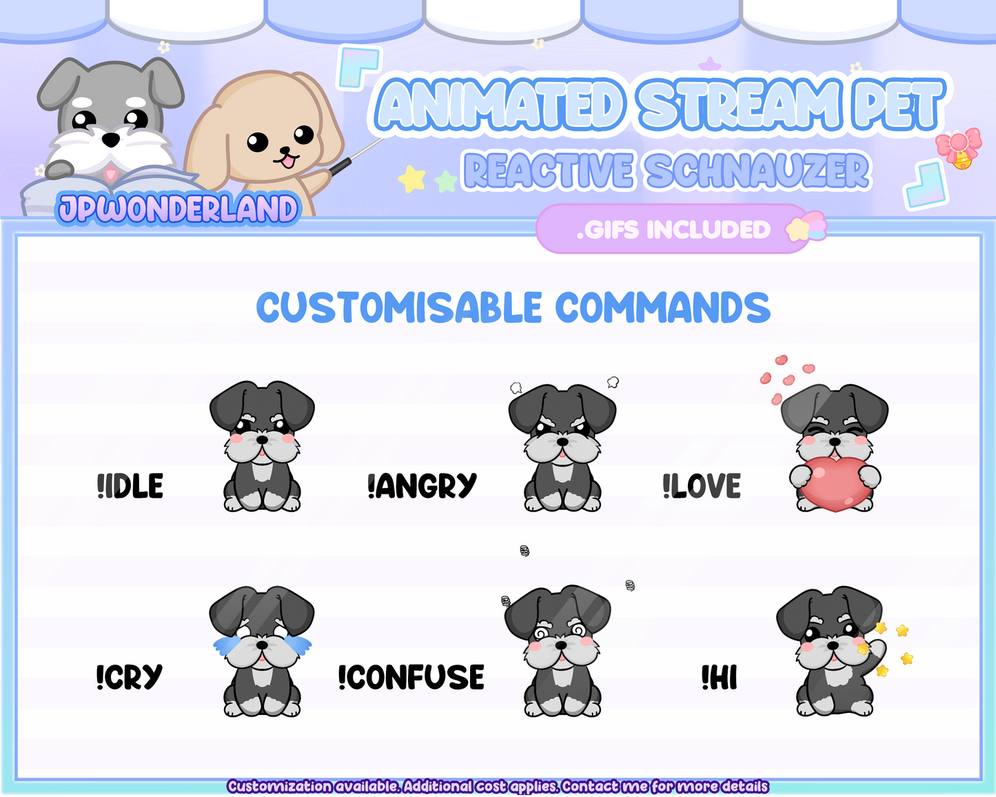 Animated Schnauzer Stream Pet with 12 expressions, reacts to commands and alerts | Digital assets | Stream Deco | Twitch Pets animation