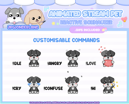 Animated Schnauzer Stream Pet with 12 expressions, reacts to commands and alerts | Digital assets | Stream Deco | Twitch Pets animation