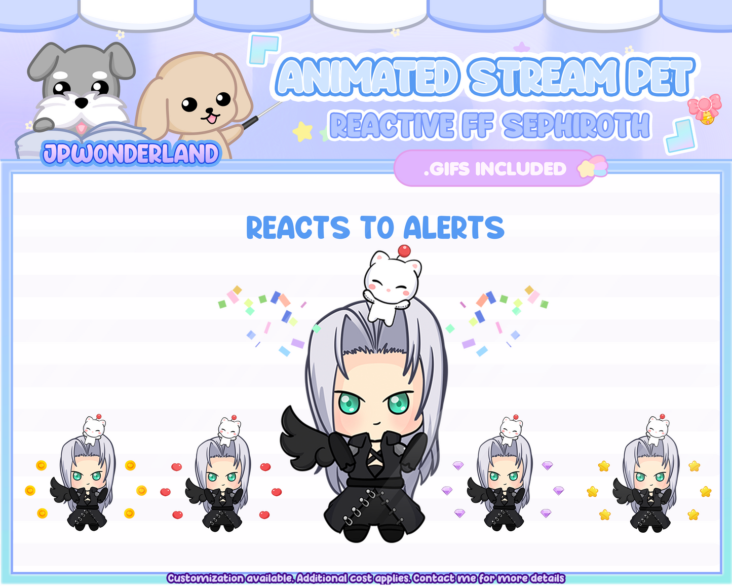 Animated Chibi Sephiroth Stream Pet with 12 animations, reacts to commands and alerts | Digital assets | Stream Deco | Twitch Pets animation