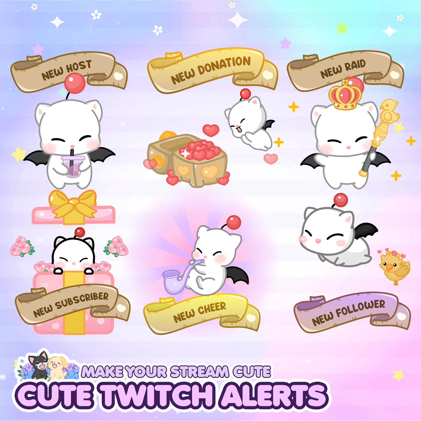 Cute Animated FF Twitch Alerts - Final Fantasy Moogle/ FF Chibi