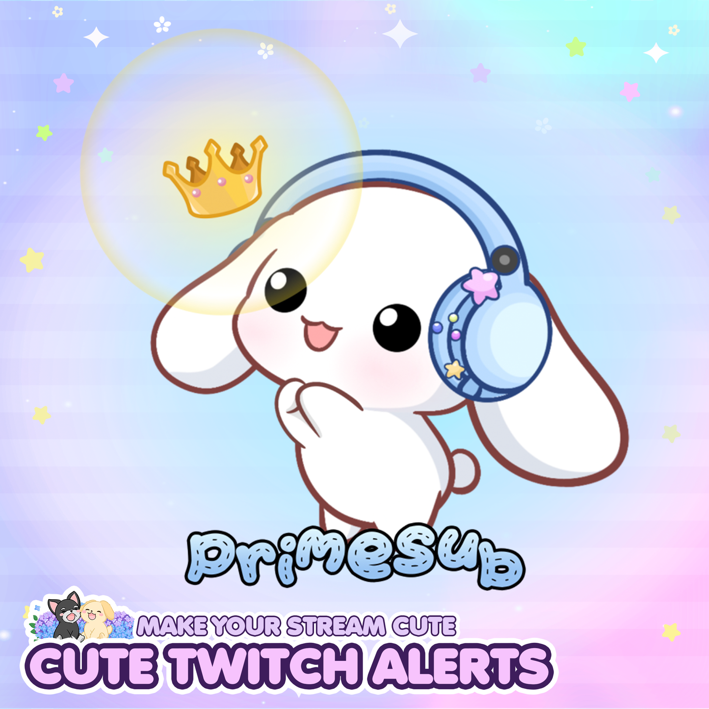 Animated Cute Floppy Ear Bunny PrimeSub Twitch Alert