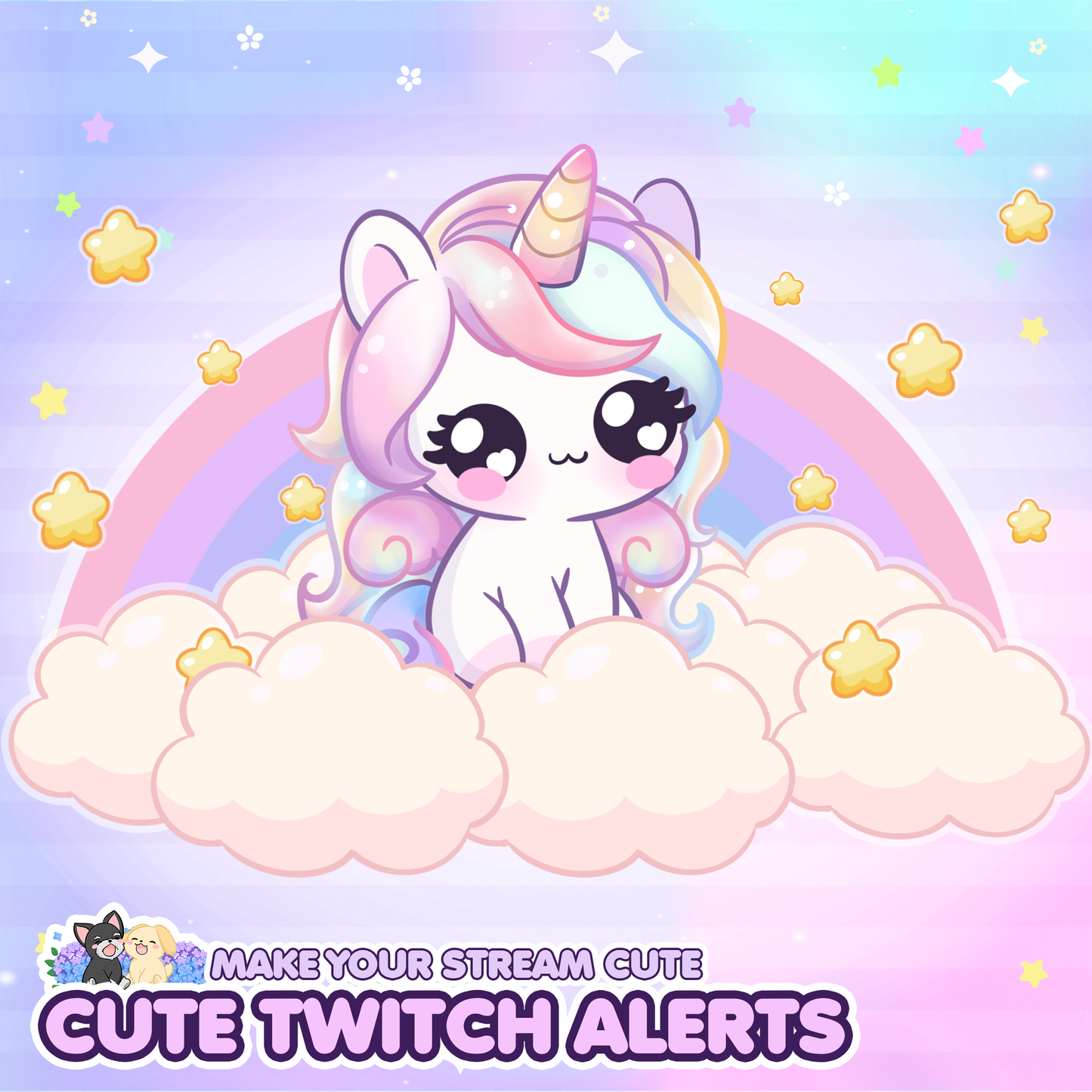Cute Animated Twitch Alerts - Unicorn on Rainbow Cloud