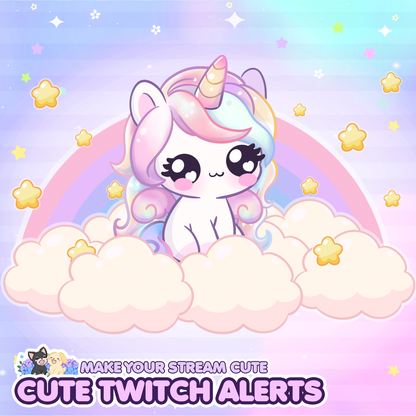 Cute Animated Twitch Alerts - Unicorn on Rainbow Cloud