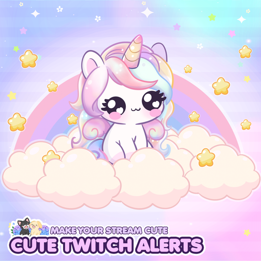 Cute Animated Twitch Alerts - Unicorn on Rainbow Cloud