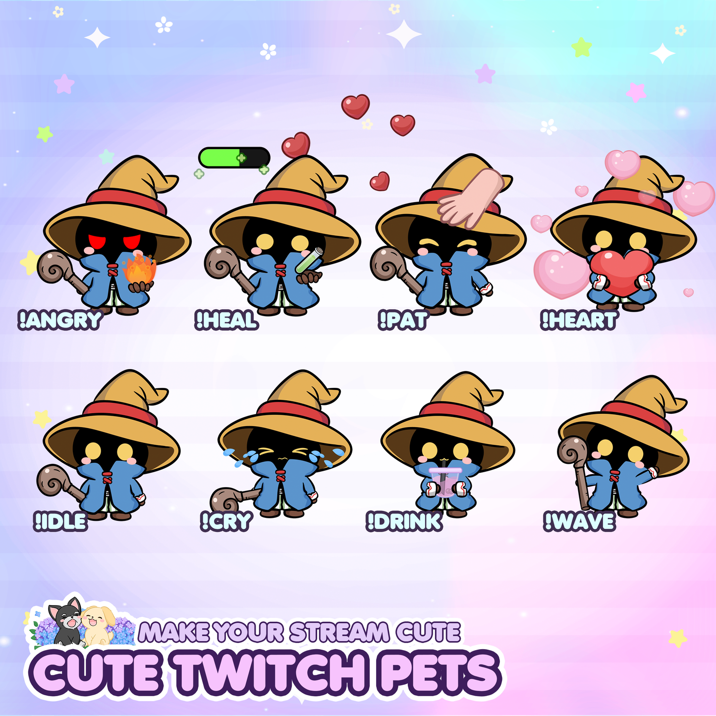 Cute Animated FF Vivi Stream Pet with 13 expressions, reacts to commands and alerts | Digital assets | Stream Deco | Twitch Pets animation