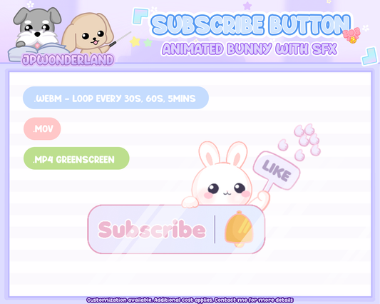 Animated Streaming Subscribe Button Overlay w SFX / Cute Rabbit Animation / Cute Stream Setup / Intro Video / Youtube / Twitch / Facebook