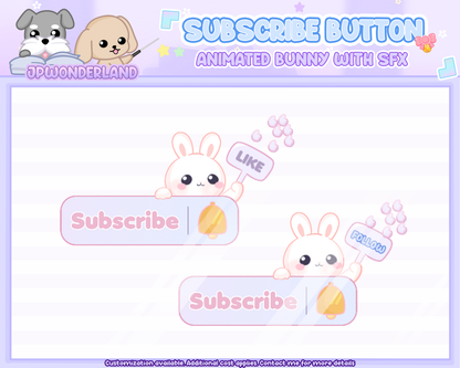 Animated Streaming Subscribe Button Overlay w SFX / Cute Rabbit Animation / Cute Stream Setup / Intro Video / Youtube / Twitch / Facebook
