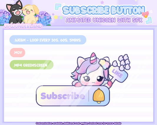 Animated Unicorn Subscribe Button Overlay w SFX / Cute Unicorn Animation / Cute Stream Setup / Intro Video / Youtube / Twitch / Facebook