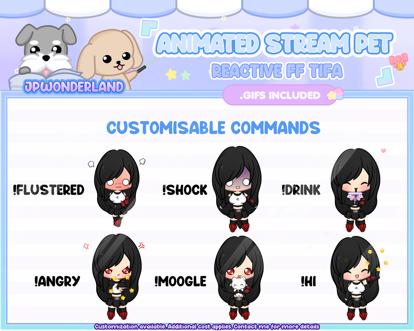 Animated Chibi Tifa Stream Pet with 12 animations, reacts to commands and alerts | Digital assets | Stream Deco | Twitch Pets animation