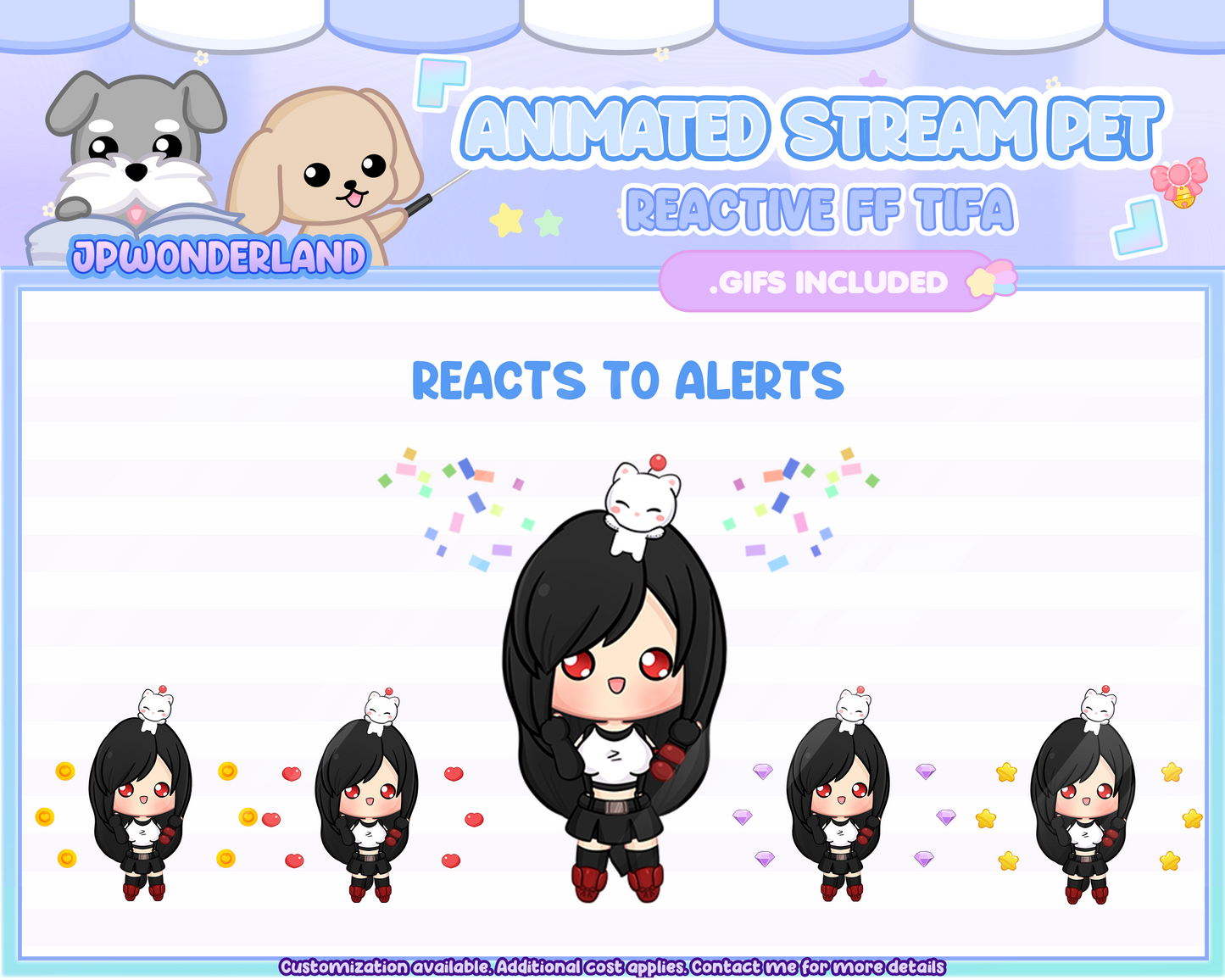 Animated Chibi Tifa Stream Pet with 12 animations, reacts to commands and alerts | Digital assets | Stream Deco | Twitch Pets animation