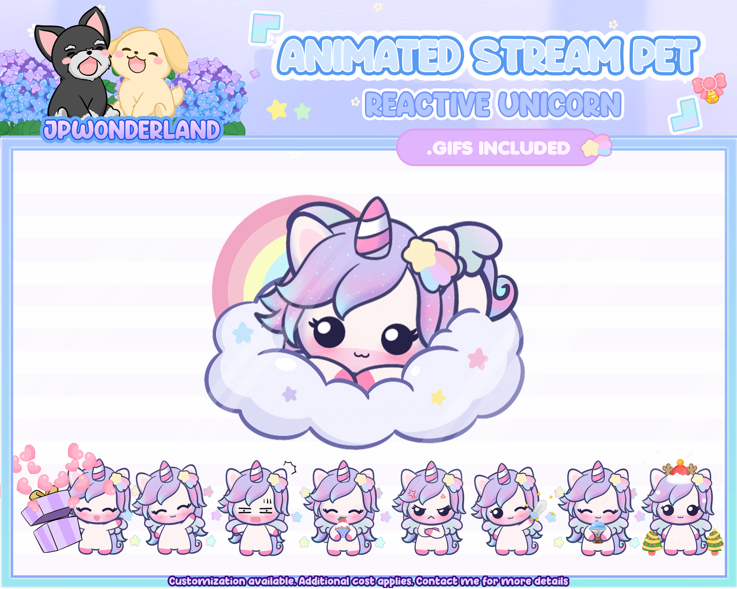 Cute Animated Unicorn Stream Pet, reacts to commands and alerts | Digital assets | Stream Deco | Twitch Pets animation