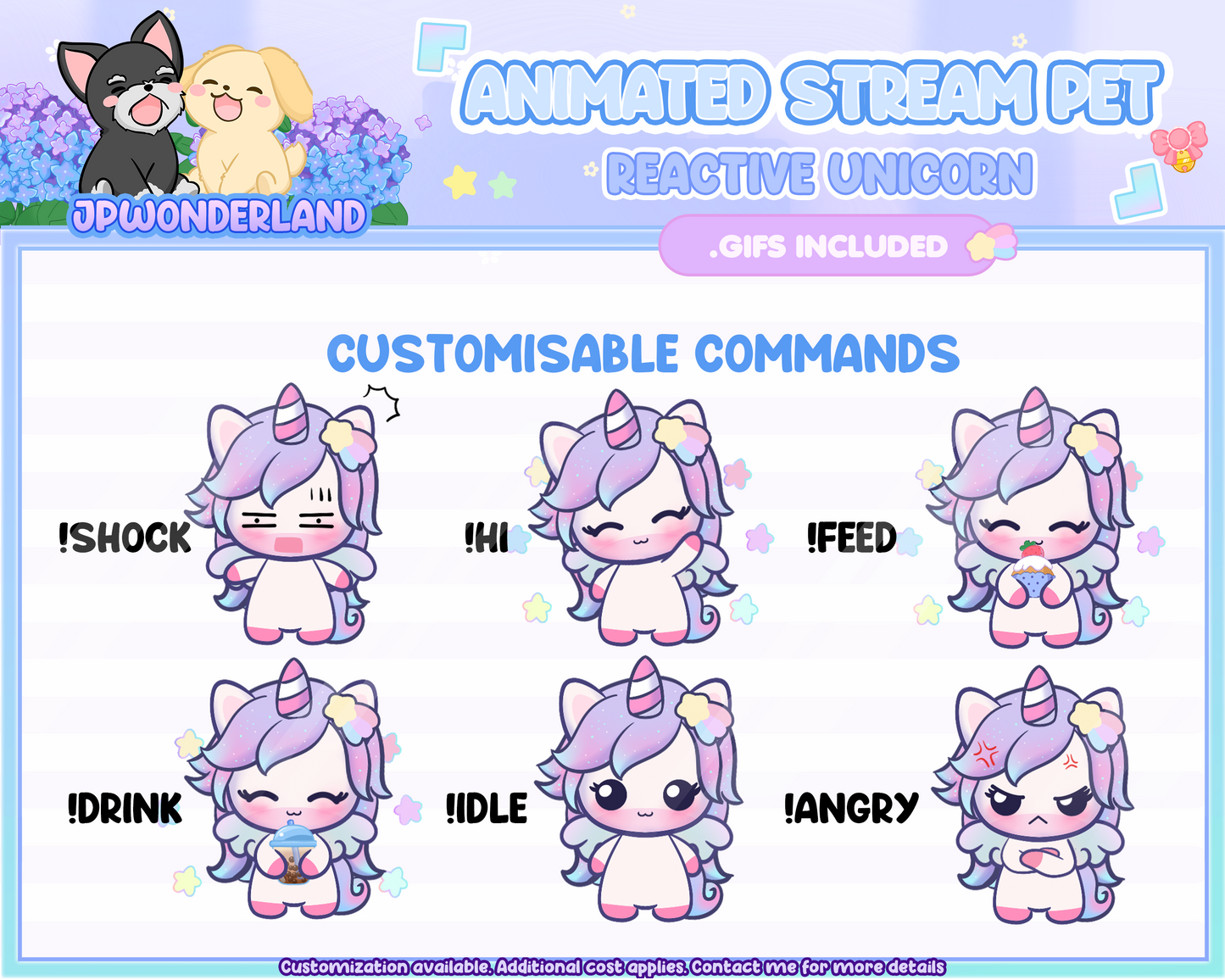 Cute Animated Unicorn Stream Pet, reacts to commands and alerts | Digital assets | Stream Deco | Twitch Pets animation