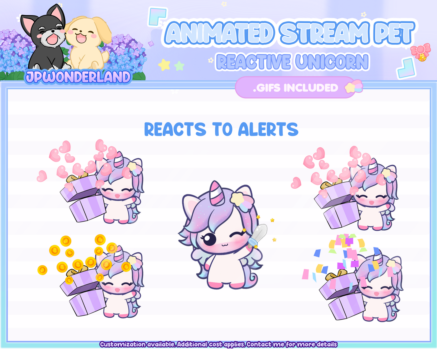 Cute Animated Unicorn Stream Pet, reacts to commands and alerts | Digital assets | Stream Deco | Twitch Pets animation