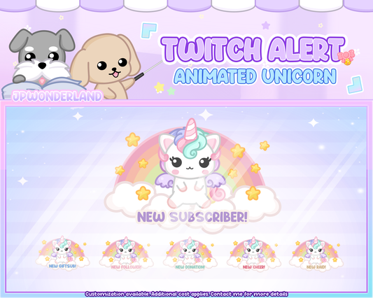 Unicorn Animated Twitch Alerts (6 Alerts)