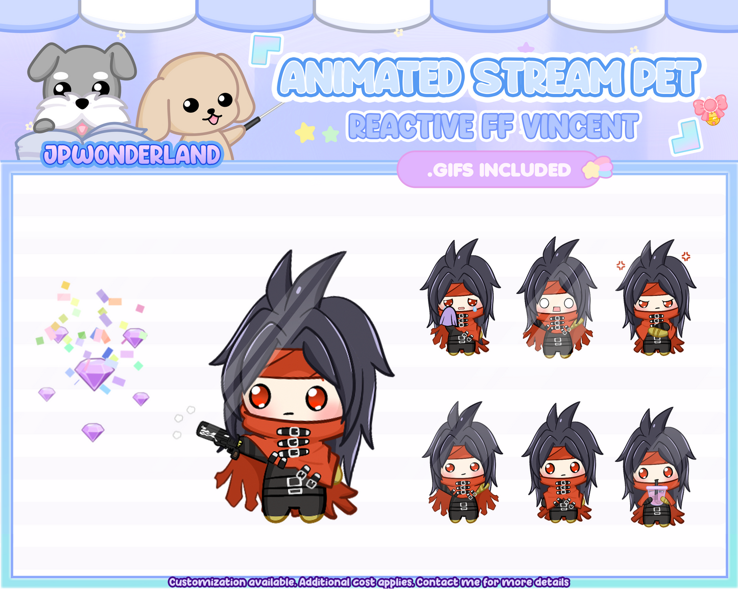 Animated Chibi Vincent Stream Pet with 6 expressions, reacts to commands and alerts | Digital assets | Stream Deco | Twitch Pets animation