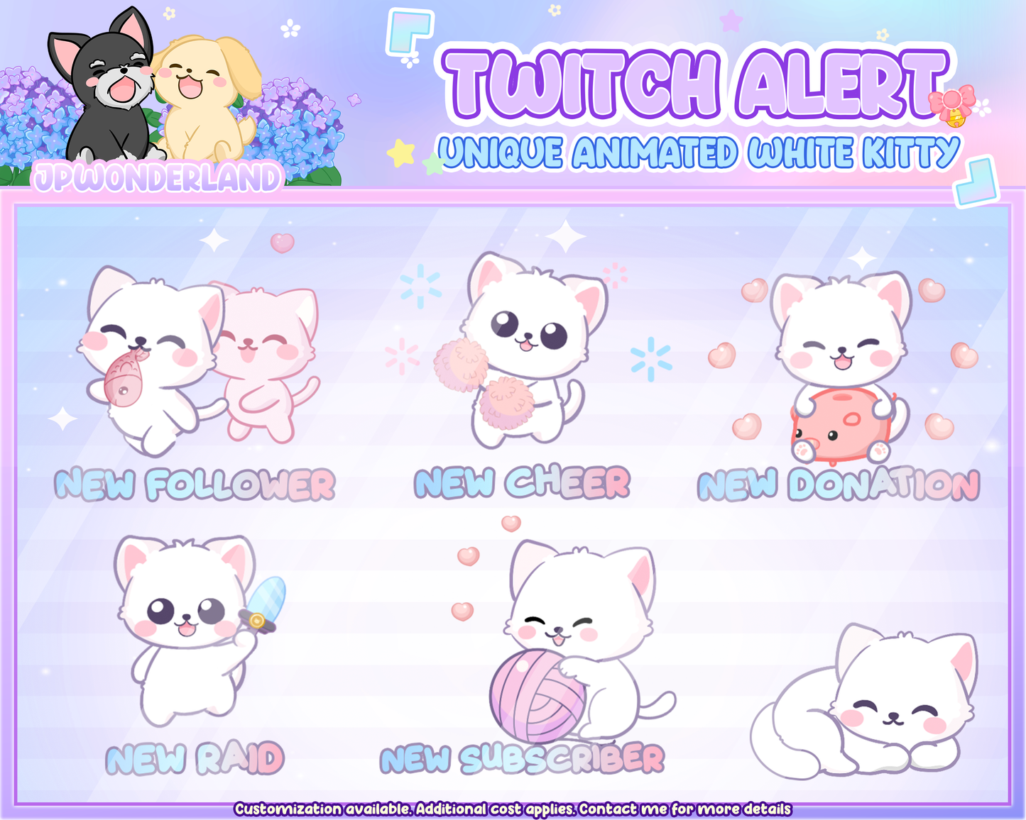 Cute Animated Unique Kitty Twitch Alerts (Grey/White/Black) - Unique Kitty Series | Animated Stream decoration