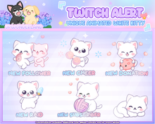 Load image into Gallery viewer, Cute Animated Unique Kitty Twitch Alerts (Grey/White/Black) - Unique Kitty Series | Animated Stream decoration
