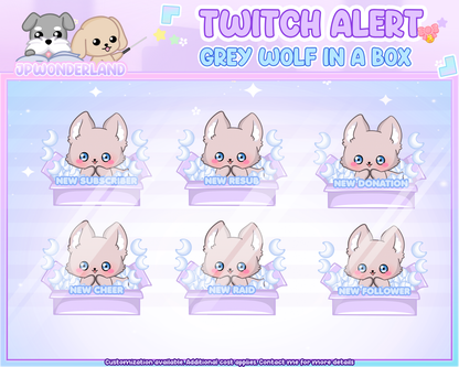 Grey Wolf in a box Animated Twitch Alerts