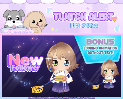 Animated Twitch Alerts With SFX- FFX Yuna/ FF Chibi / Stream Add-on / Twitch Decorations
