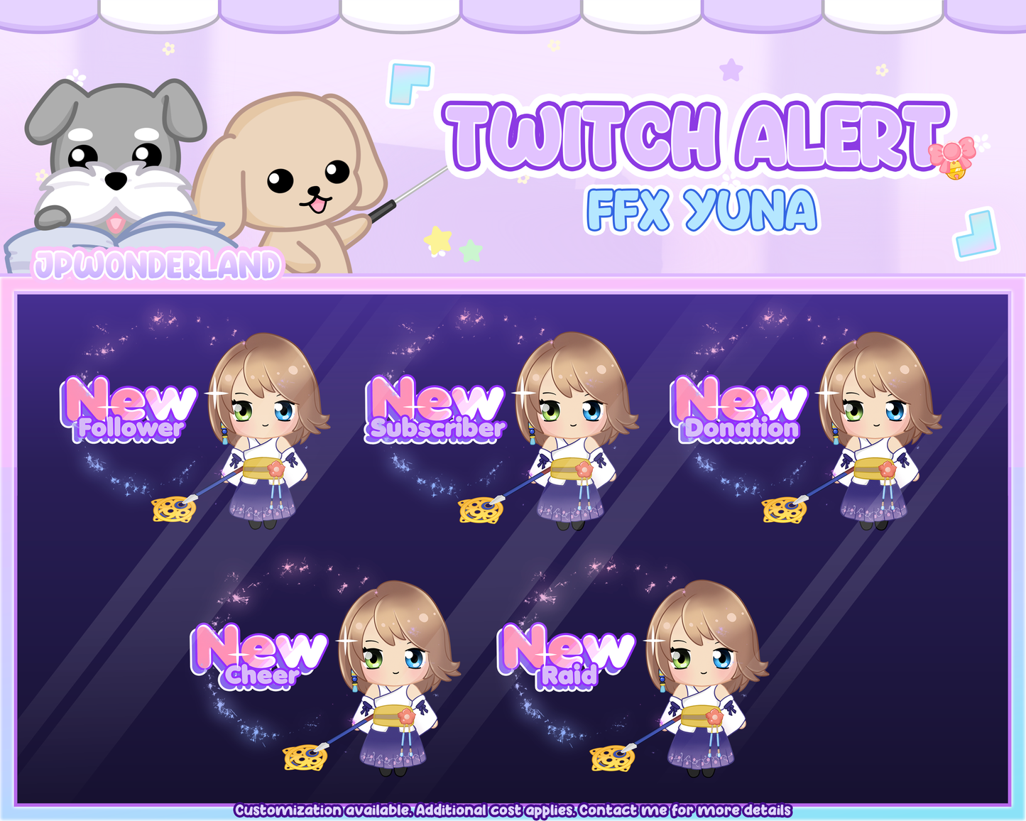 Animated Twitch Alerts With SFX- FFX Yuna/ FF Chibi / Stream Add-on / Twitch Decorations