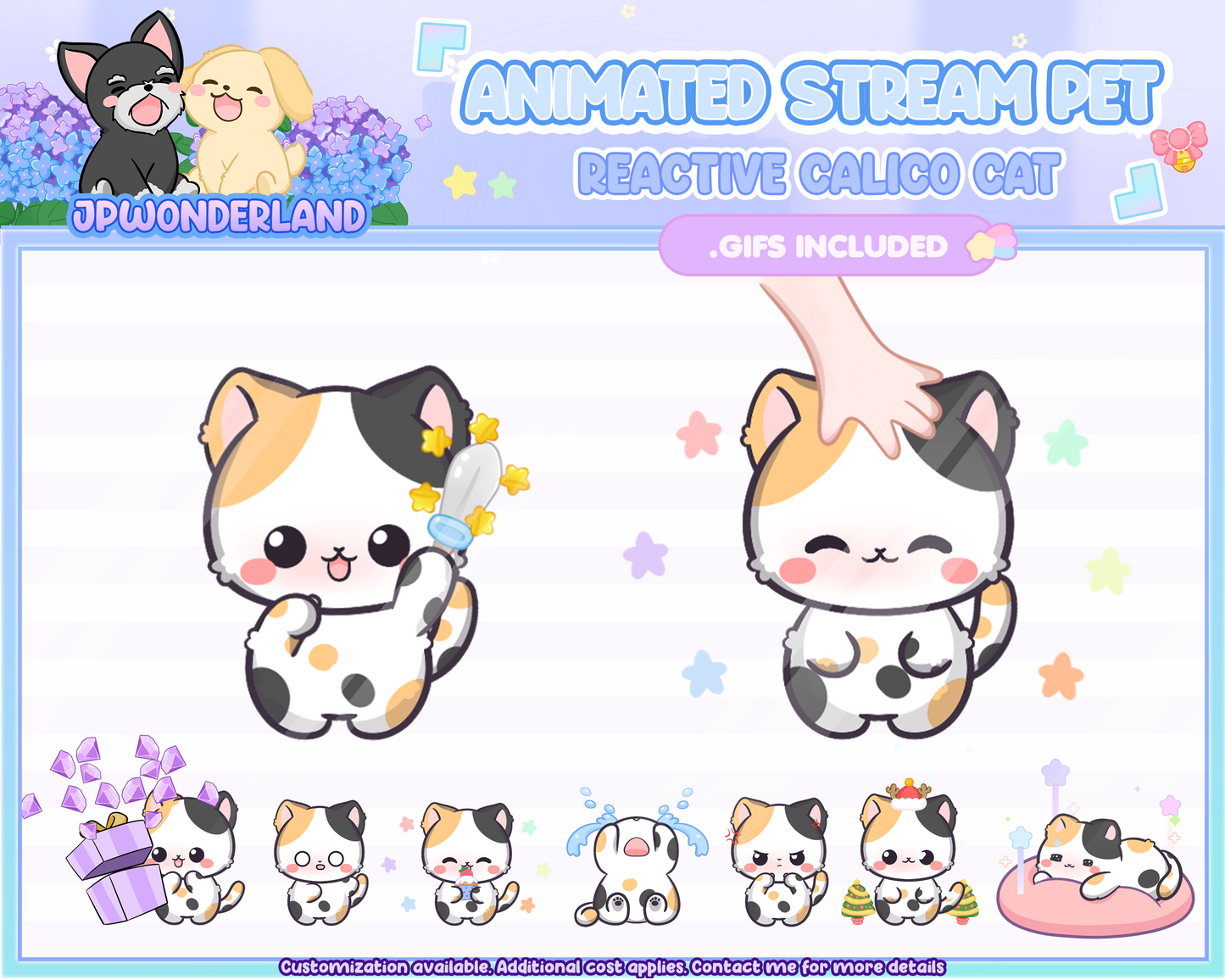 Cute Animated Calico Cat Stream Pet with 15 expressions, reacts to commands and alerts | Digital assets | Stream Deco | Twitch Pets animation