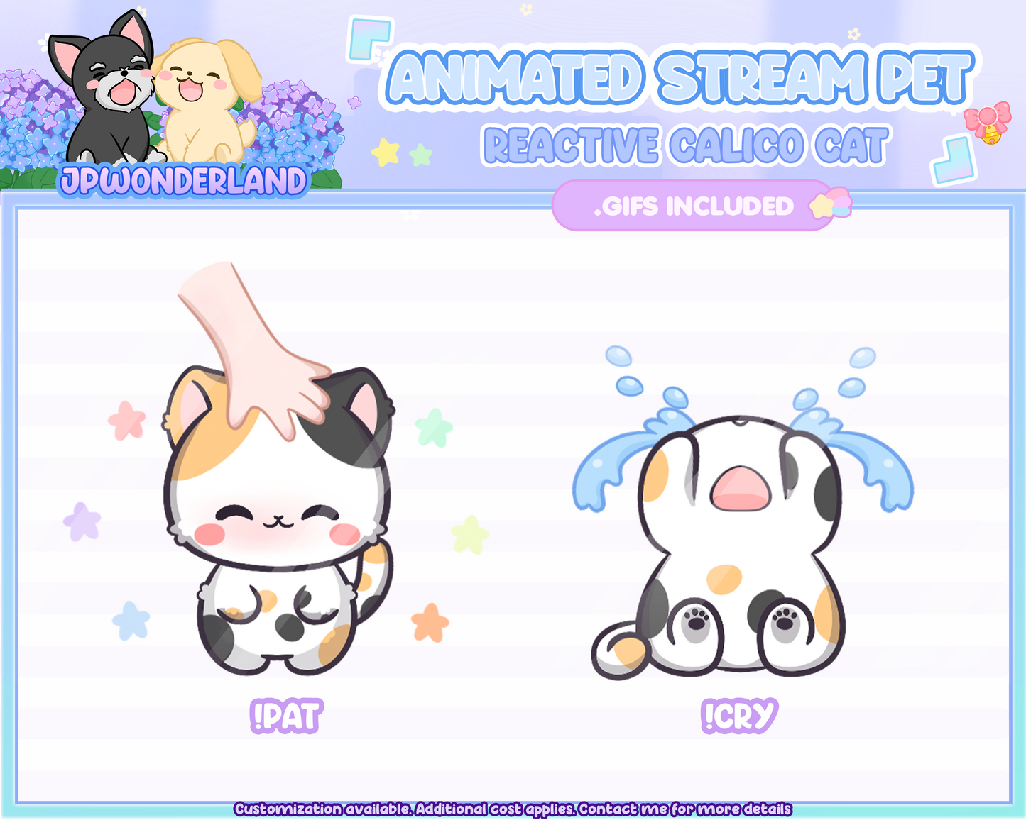 Cute Animated Calico Cat Stream Pet with 15 expressions, reacts to commands and alerts | Digital assets | Stream Deco | Twitch Pets animation